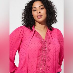 NWT Torrid Chiffon Dot Crochet Top